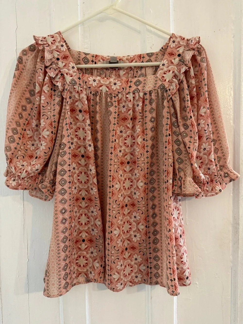 LOFT Pink Floral Ruffled Peasant Blouse